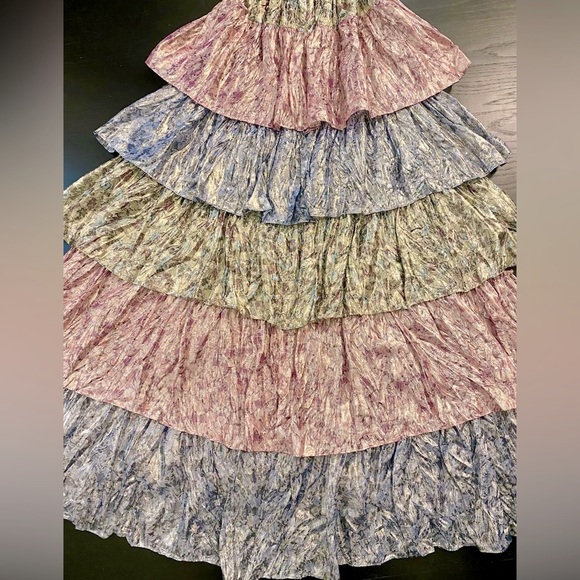 LOVESHACKFANCY Clarissa tiered metallic halter gown - Picture 3 of 10